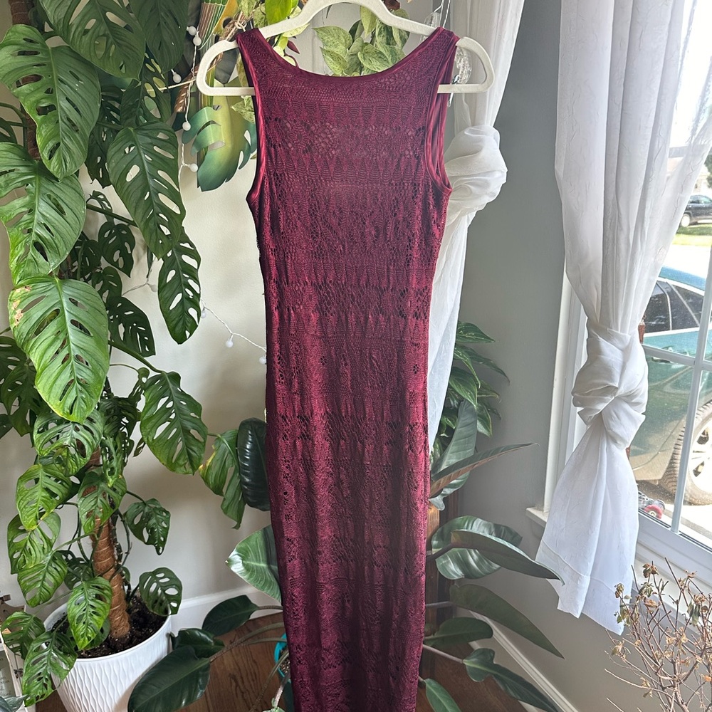 City Triangles Burgundy Crochet Dress